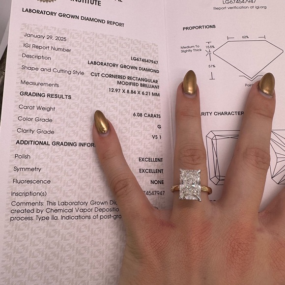 6.08 carat g vs1 radiant cut Diamond Engagement ring solitaire - Picture 4 of 11